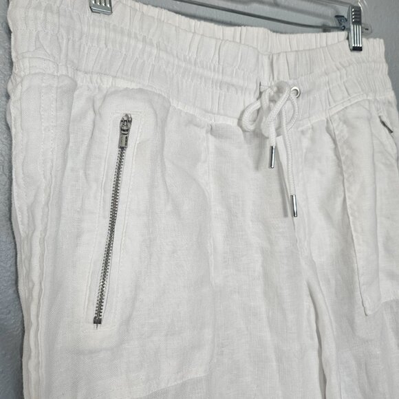Athleta Cabo 100% Linen Women's Pants SZ 14 White Wide Leg Pull On Baggy Beachy - Picture 9 of 14